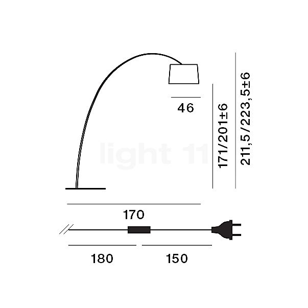 Foscarini Twiggy Wood Gulvlampe med Bue LED greige - eg - MyLight skitse