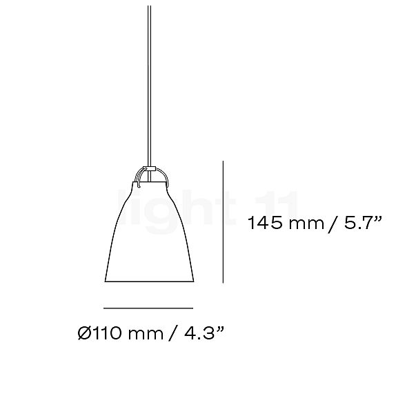Fritz Hansen Caravaggio, lámpara de suspensión LED opalino/cable blanco - 11 cm - alzado con dimensiones