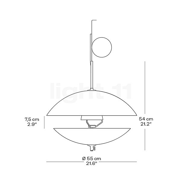 Fritz Hansen Clam, lámpara de suspensión 55 cm - alzado con dimensiones
