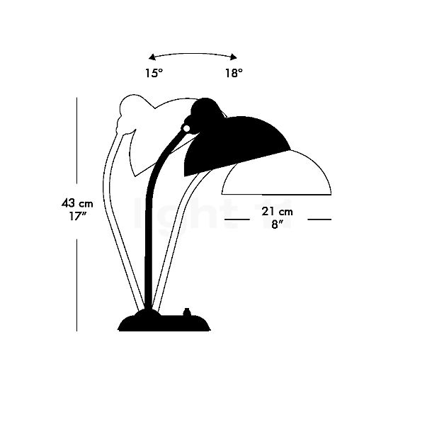 Fritz Hansen KAISER idell™ 6556-T, lámpara de sobremesa negro brillo - alzado con dimensiones