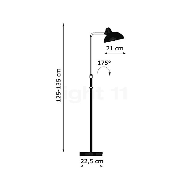 Fritz Hansen KAISER idell™ 6580-F, lámpara de pie blanco - alzado con dimensiones