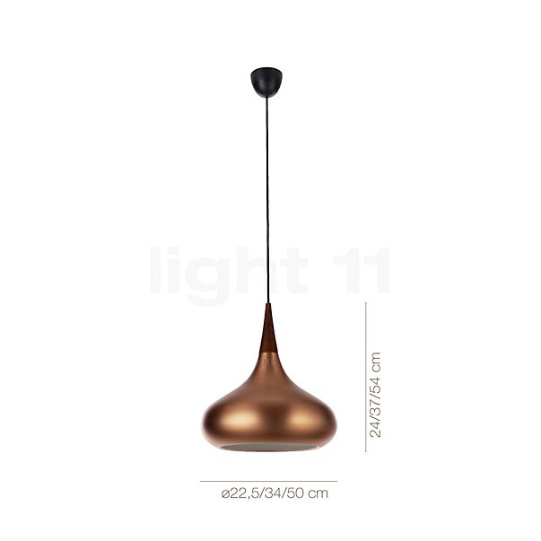 Measurements of the Fritz Hansen Orient copper - ø34 cm in detail: height, width, depth and diameter of the individual parts.