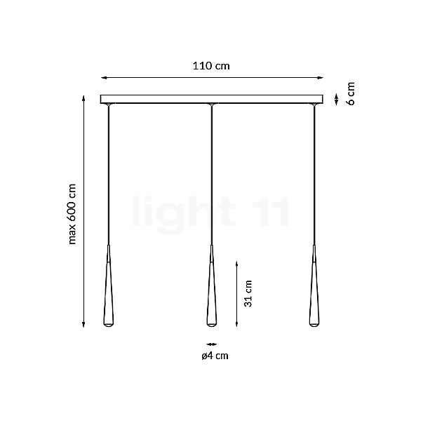 Grau Niceone Hanglamp LED 3-lichts chroom/grijs - 600 cm schets