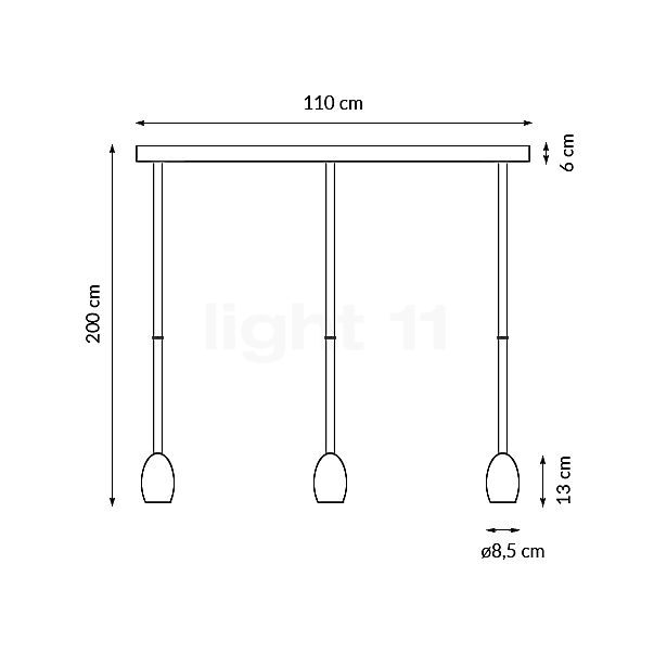 Grau Oh China Lampada a sospensione LED 3 fuochi bianco - vista in sezione