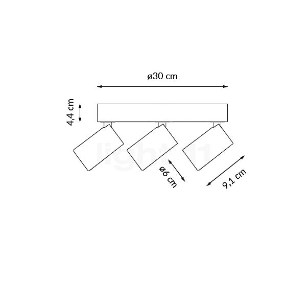 Grau Set Opbouwstralers LED 3-lichts - rond chroom schets