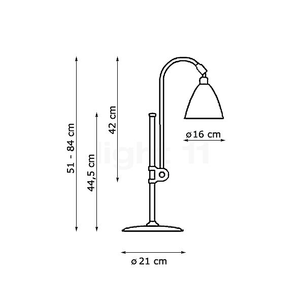 Gubi BL1, lámpara de sobremesa latón/gris - alzado con dimensiones