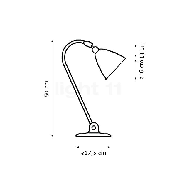 Gubi BL2, lámpara de sobremesa cromo/negro - alzado con dimensiones