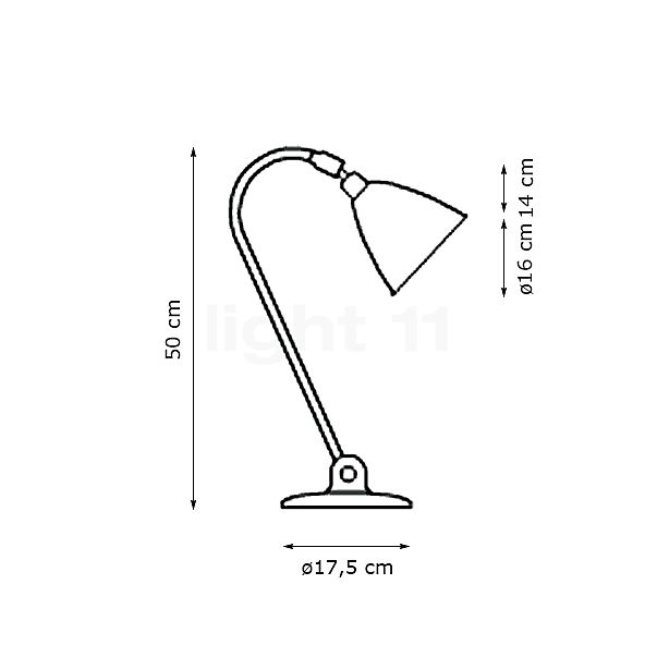 Gubi BL2, lámpara de sobremesa latón/gris - alzado con dimensiones