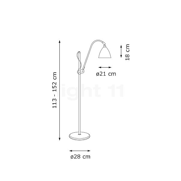 Gubi BL3, lámpara de pie cromo/cromo - ø21 cm - alzado con dimensiones