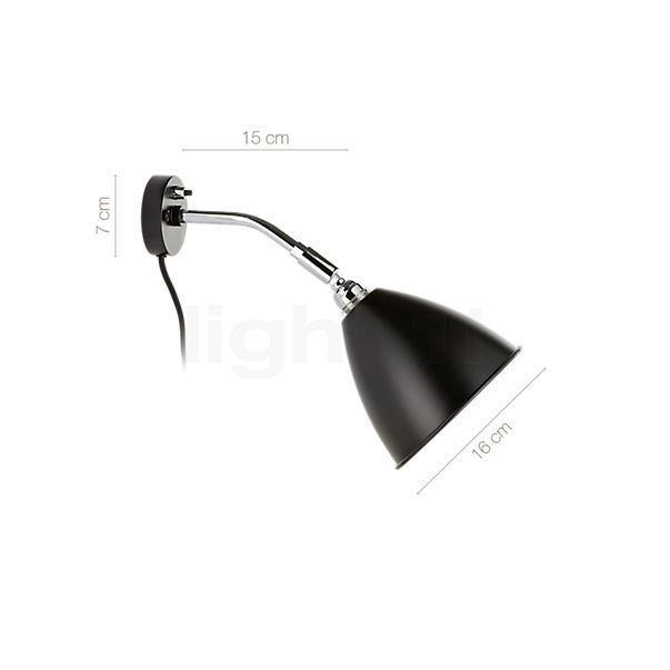 Measurements of the Gubi BL7 Wall light brass/black in detail: height, width, depth and diameter of the individual parts.