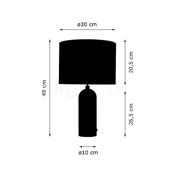 Gubi Gravity Bordlampe lampeskærm hvid/fod stål sort - 49 cm skitse