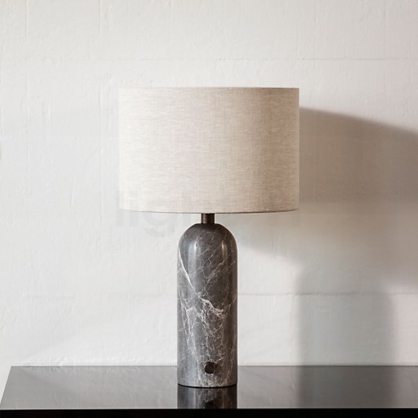 Gubi Gravity Bordlampe lampeskærm linned/fod marmor grå - 49 cm
