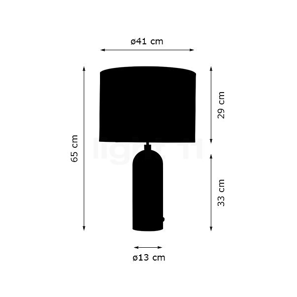 Gubi Gravity Lampe de table abat-jour blanc/pied acier noir - 65 cm - vue en coupe