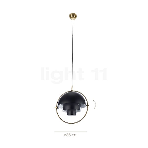 Measurements of the Gubi Multi-Lite Pendant Light brass/black - ø36 cm , Warehouse sale, as new, original packaging in detail: height, width, depth and diameter of the individual parts.