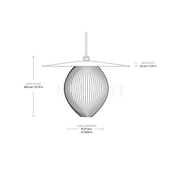 Gubi Satellite, lámpara de suspensión Outdoor negro/blanco crema - ø27 cm - alzado con dimensiones