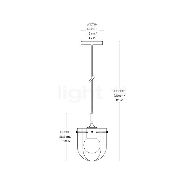 Gubi Seine, lámpara de suspensión latón/ahumado - alzado con dimensiones