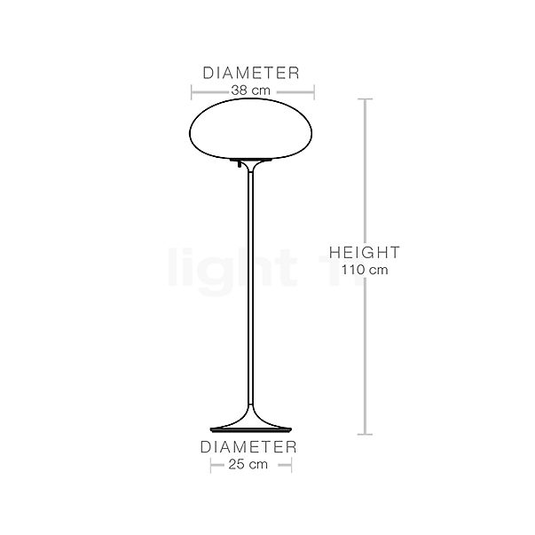 Gubi Stemlite, lámpara de pie satinado/gris - 110 cm - alzado con dimensiones