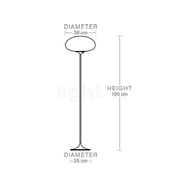 Gubi Stemlite, lámpara de pie satinado/negro-cromo - 150 cm - alzado con dimensiones