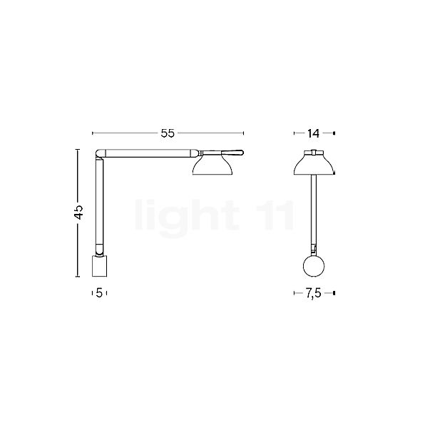 HAY PC Double Arm Applique LED soft black - vue en coupe