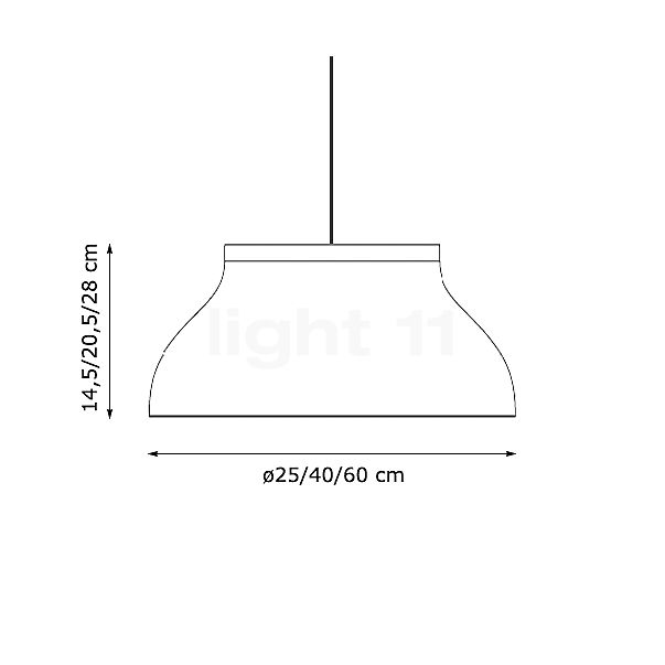 HAY PC, lámpara de suspensión negro - ø25 cm - alzado con dimensiones