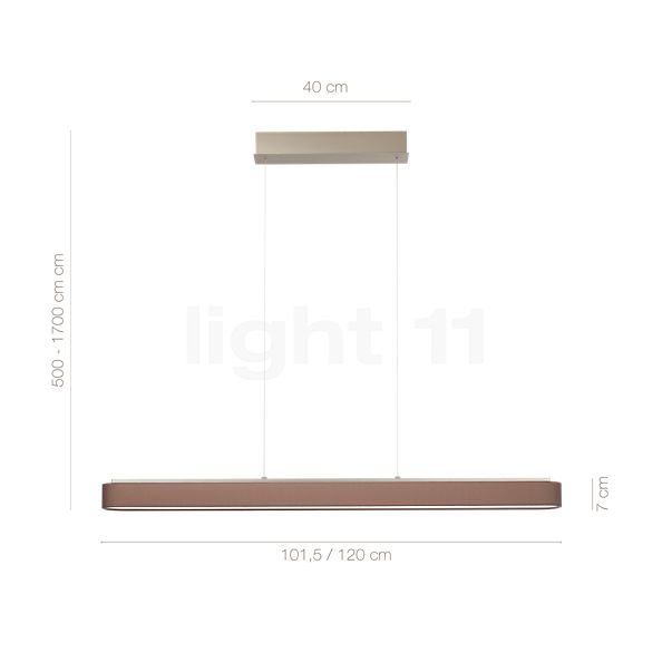 Dimensions du luminaire Helestra Bora Suspension LED nickel/blanc - 120 cm , fin de série en détail - hauteur, largeur, profondeur et diamètre de chaque composant.