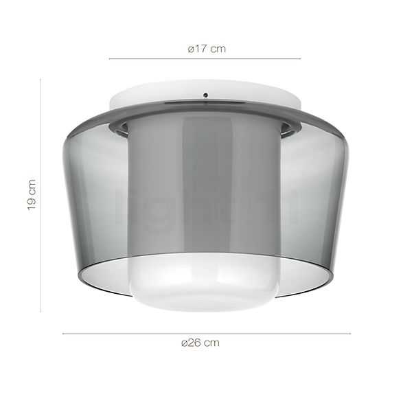 Measurements of the Helestra Canio Ceiling Light grey in detail: height, width, depth and diameter of the individual parts.