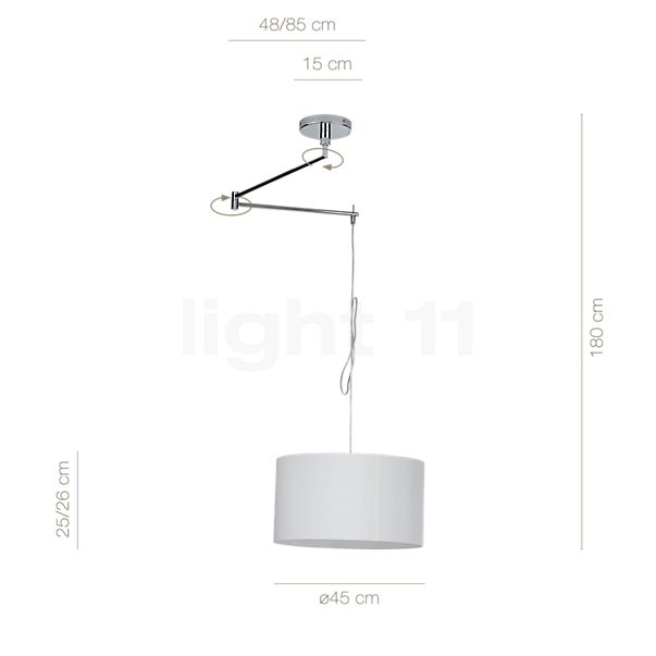 De afmetingen van de Helestra Certo Hanglamp wit - rond in detail: hoogte, breedte, diepte en diameter van de afzonderlijke onderdelen.