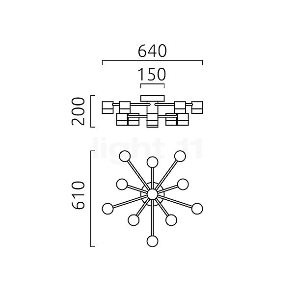 Helestra Kala Plafonnier LED blanc mat - ø60 cm - vue en coupe