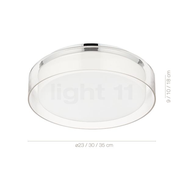 Målene for Helestra Olvi Loftlampe LED ø23 cm: De enkelte komponenters højde, bredde, dybde og diameter.