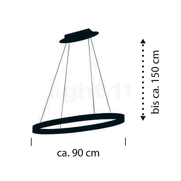 Hell Delta, lámpara de suspensión LED redonda antracita - alzado con dimensiones