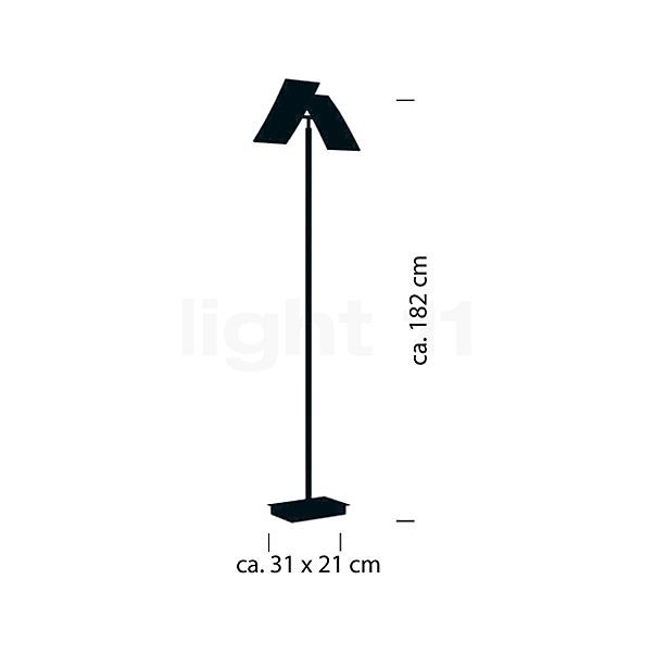 Hell Dual, lámpara de pie LED negro - alzado con dimensiones