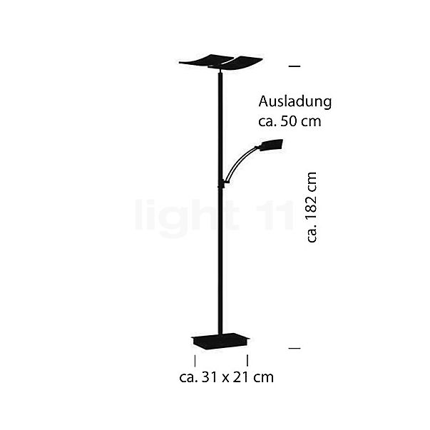 Hell Duo Lampadaire LED nickel mat/chrome - vue en coupe
