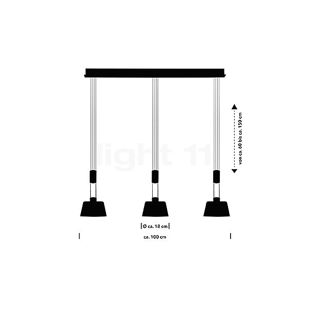 Hell Elegance Hanglamp LED 3-lichts messing mat schets