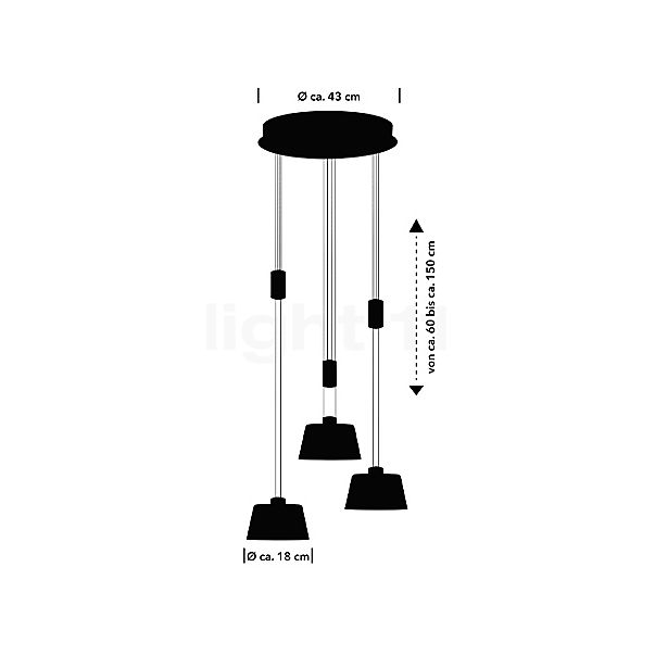 Hell Elegance Pendel LED Cluster - 3-flammer messing mat skitse