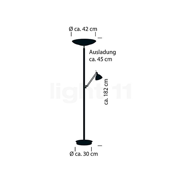 Hell Findus Floor Lamp LED nickel - with reading light sketch