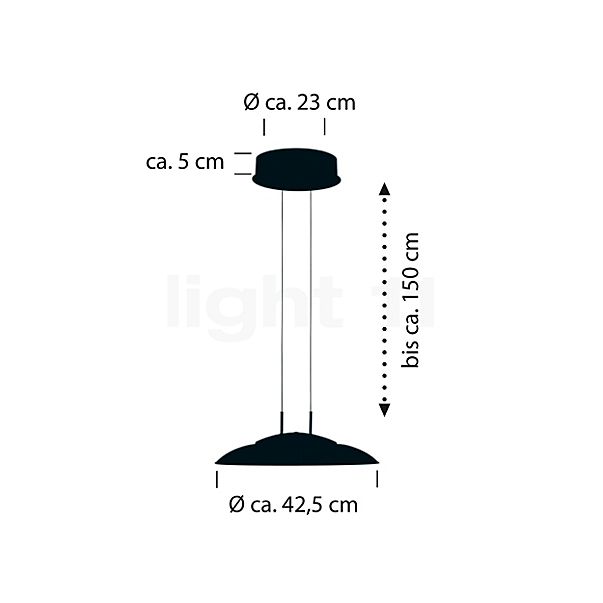 Hell Findus, lámpara de suspensión LED latón mate - alzado con dimensiones