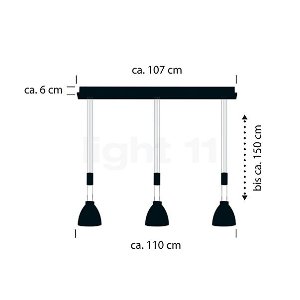 Hell Leni Suspension LED 3 foyers noir - vue en coupe