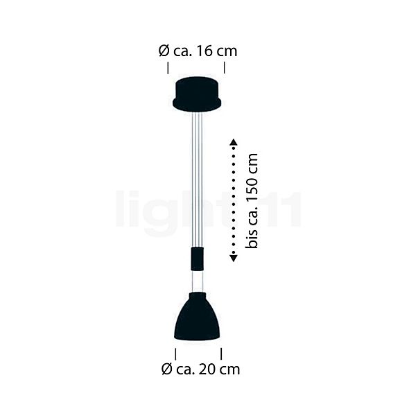 Hell Leni, lámpara de suspensión LED negro - alzado con dimensiones