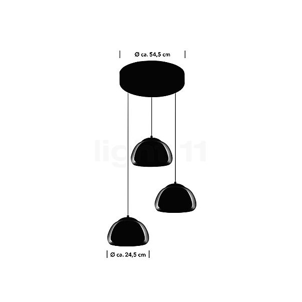 Hell Luxxo Lampada a sospensione LED Cluster - 3 fuochi nero - vista in sezione