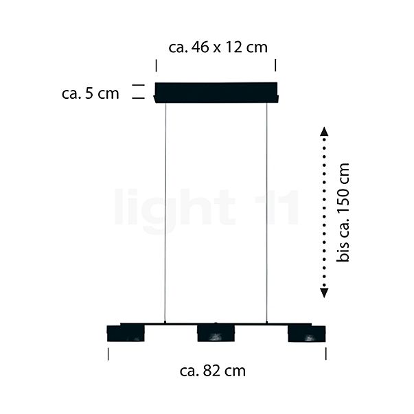 Hell Mesh Suspension LED 3 foyers noir/doré - vue en coupe