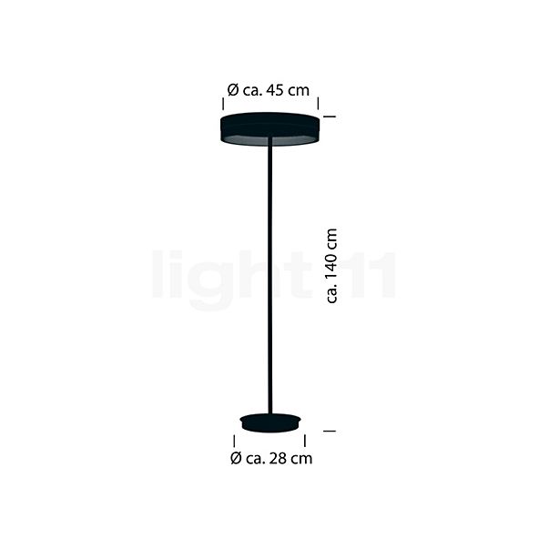 Hell Mesh, lámpara de pie LED negro/dorado - 140 cm - alzado con dimensiones