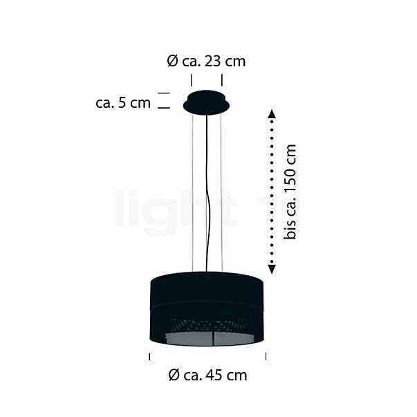 Hell Mesh, lámpara de suspensión negro/dorado - 50 cm - alzado con dimensiones