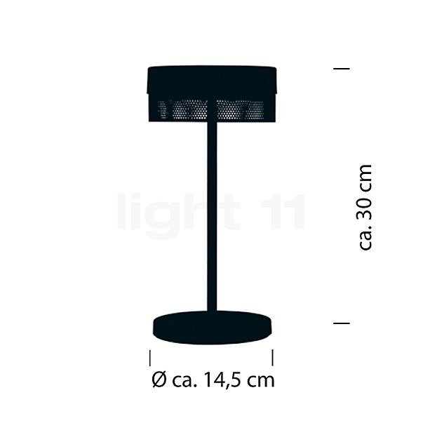 Hell Mesh, lámpara recargable LED arena - 30 cm - alzado con dimensiones