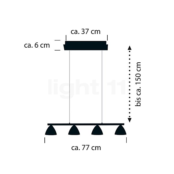 Hell Mona, lámpara de suspensión 4 focos negro - 77 cm - alzado con dimensiones