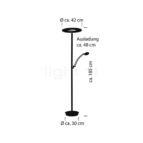 Hell Monti, lámpara de pie LED níquel mate/cromo - alzado con dimensiones