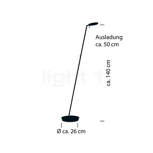 Hell Omega, lámpara de pie LED antracita - dim to warm - alzado con dimensiones