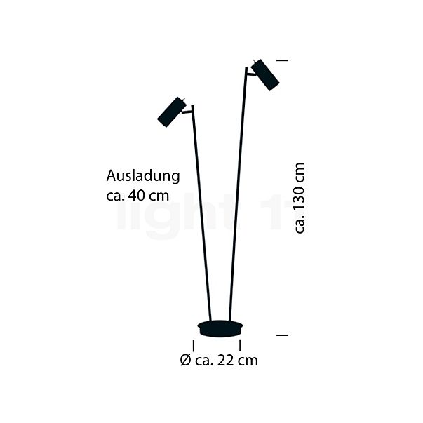 Hell Polo, lámpara de pie 2 focos gris pardo - 130 cm - alzado con dimensiones