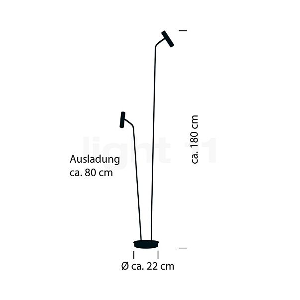 Hell Tom Gulvlampe LED 2-flammer nikkel - 180 cm skitse