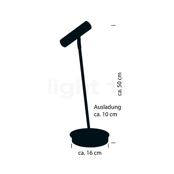 Hell Tom, lámpara de sobremesa LED níquel - alzado con dimensiones