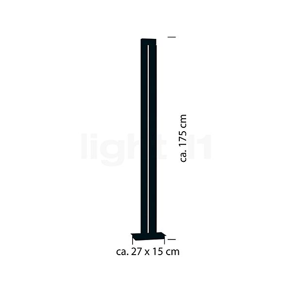 Hell Turn, lámpara de pie LED negro - alzado con dimensiones